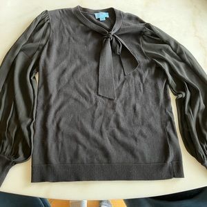 Cece medium black top, billowing sheer sleeves, knit torso